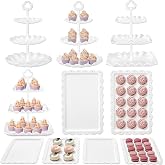 Kootek 10pcs Cupcake Stand Dessert Table Display Set Serving Tray for Party | 3-Tier Cupcake Stand, 6 Rectangular Trays, Hold 128 Standard Cupcakes, Cookie Display, BPA-Free, No Tools Required, Hand Wash