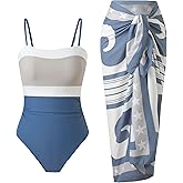 ININSANI Women’s One Piece Swimsuit with Cover Up Set Skirt Retro 2 Piece Bathing Suit Swimwear