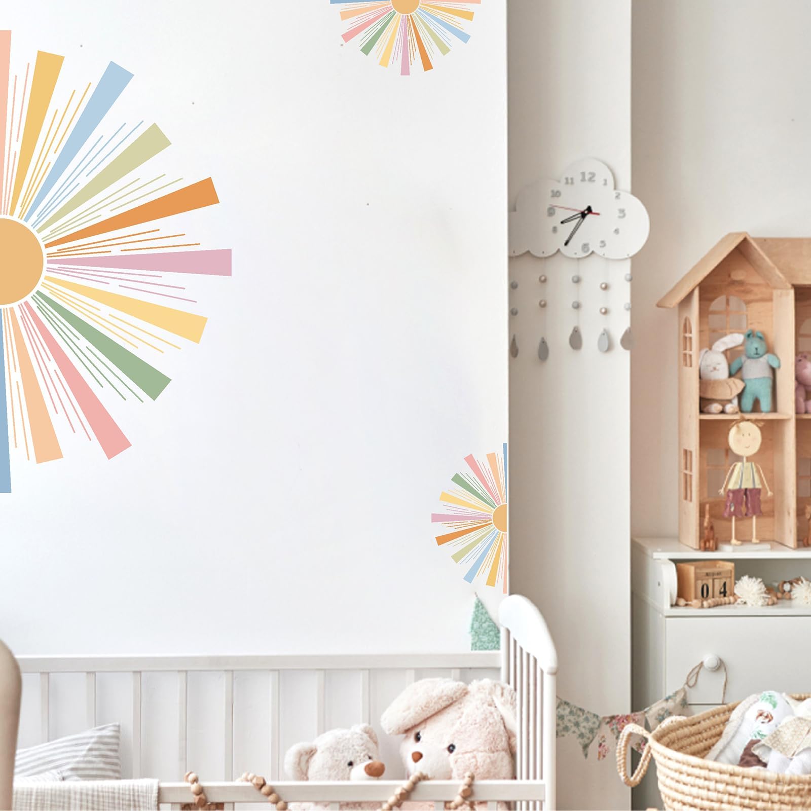 MOSITU Half Sun Wall Decal 3 Pcs Boho Sun Stickers Removable Half Rainbow Peel and Stick Sunshine Decals for Nursery Playroom Living Room Kids Room Classroom Wall Art — image 1