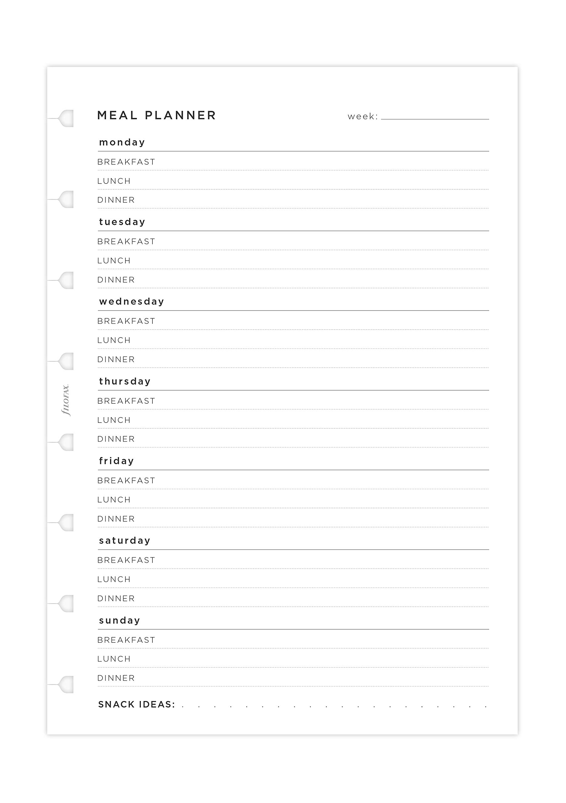 Filofax refillable Notebook A5 Meal Planner Refill