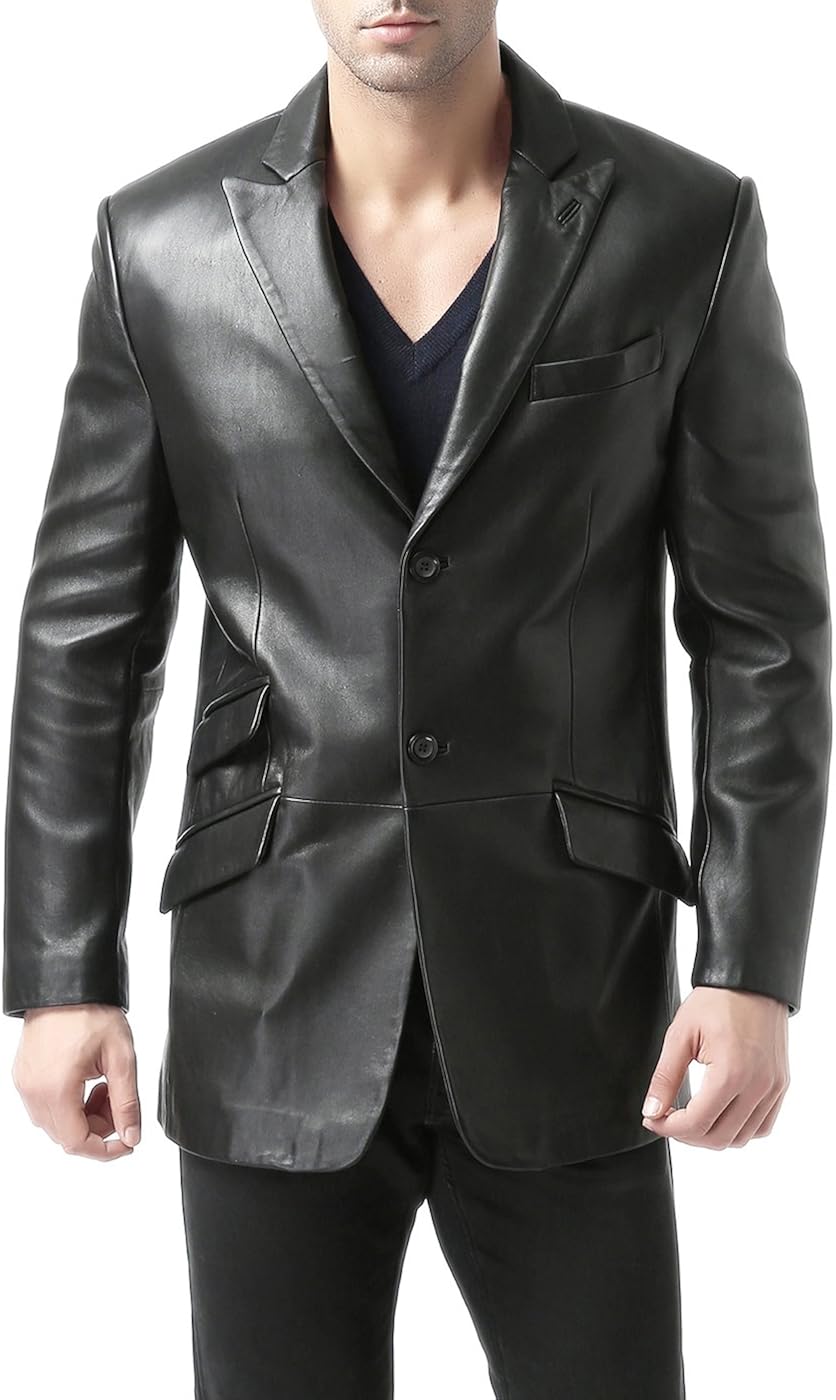 BGSD Men's Noah 2Button Leather Blazer Lambskin Sport Coat Jacket