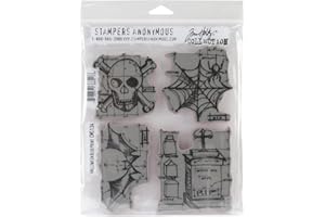 Stampers Anonymous Tim Holtz Cling Rubber Stamp Set, 7 by 8.5-Inch, Halloween Blueprint