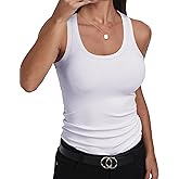 GEMBERA Womens Scoop Neck Sleeveless Racerback Ribbed Knit Slim Fitted Basic Tank Top Shirt