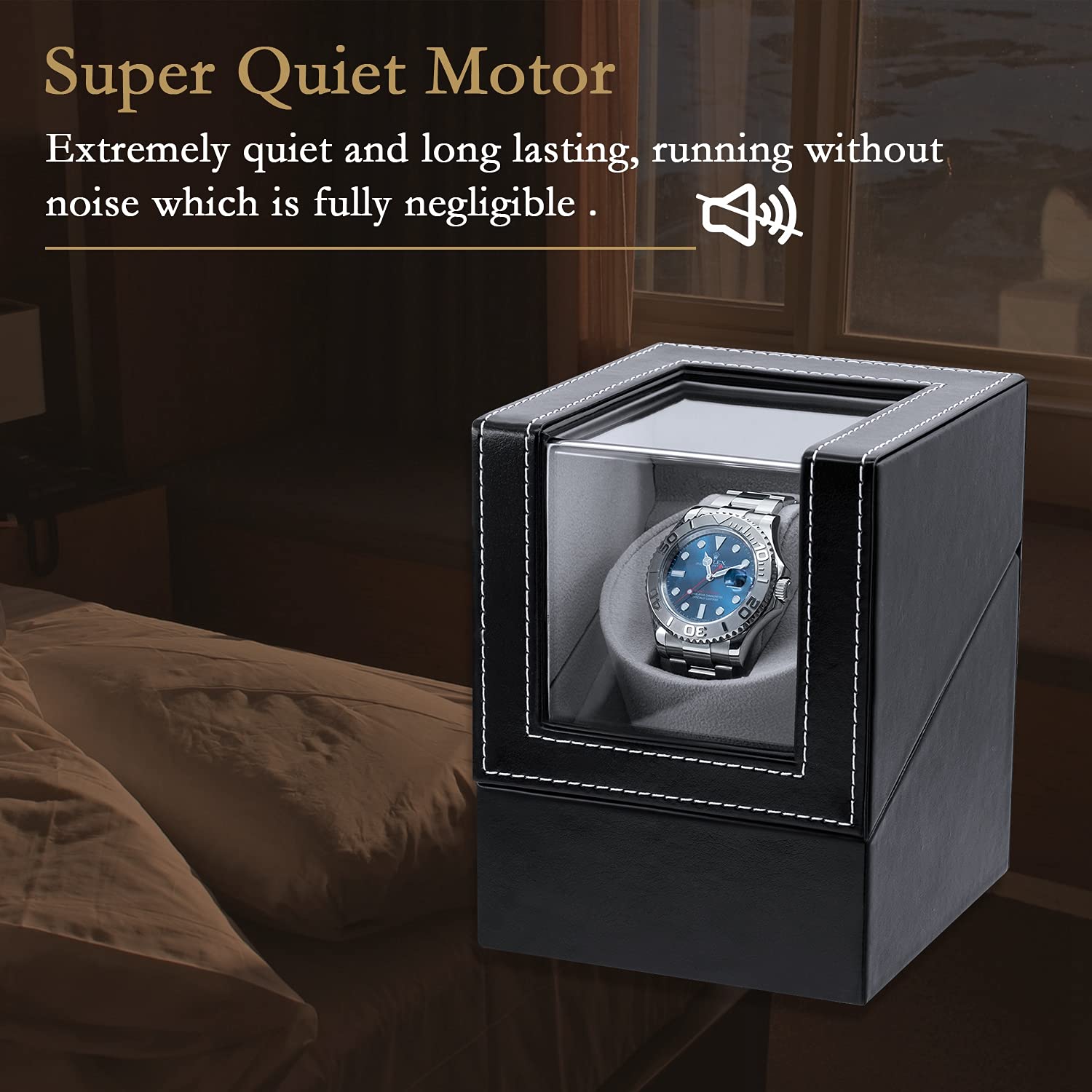 Mcbazel Mcbazel Automatic Watch Winder Box PU Leather, Quiet Japan-Made Motor, Display and Storage Case for Automatic Watches with Plug - Black with PU Leather