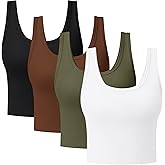 4 Pieces Women's Scoop Neck Tank Tops Cotton Sleeveless Workout Shirts Sports Yoga Crop Top for Women