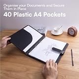 H&S A4 Portfolio Folder with Ring Binder 40 Pockets Black Faux Leather view 3