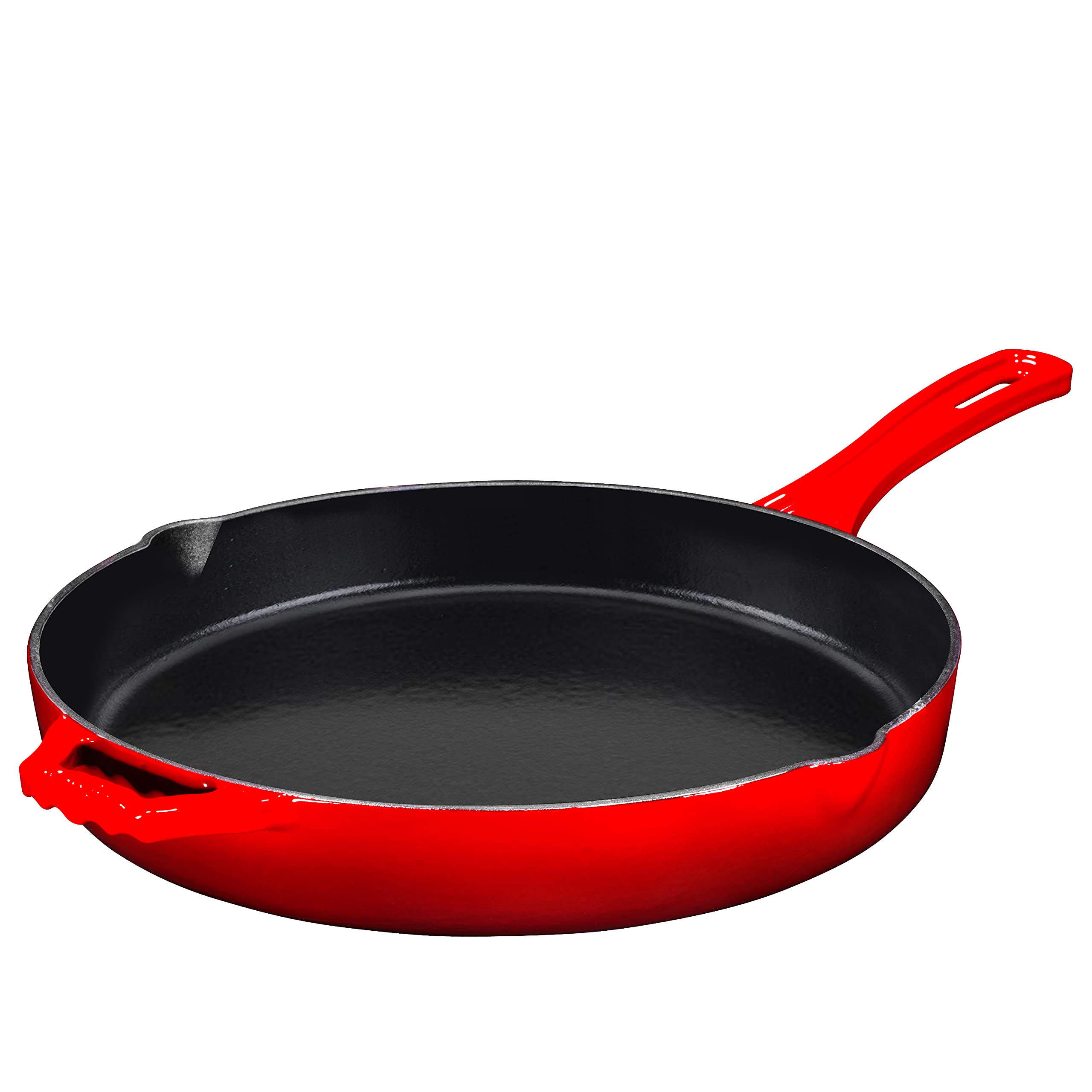 Bruntmor 12-Inch Enameled Cast Iron Skillet - Pre-Seasoned Frying Pan for Cooking, Grilling, and Baking - Smooth Nonstick Cast Iron Pan - Oven Safe and Durable Cookware for Versatile Use - Red