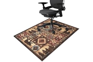 FUOXOWK Office Chair Mat for Hardwood & Tile Floor 36"x48",Rustic Buffalo Bear Computer Chair Mat for Rolling Chairs Carpet,Southwest Western Aztec Under Desk Non Slip Gaming Rug Rubber Backing Protector Mat