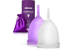 CareCup Menstrual Cup Kit - Tampon, Pad, and Disc Alternative Product - Wear for 12 Hours - Reusable Period Cup/Copa Designed with Soft Flexible Medical-Grade Silicone (Small & Large)
