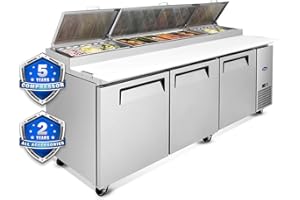 ORIKOOL 93" Commerical Pizza-Sandwich Prep Table Refrigerator - 3 Door Stainless Steel Refrigerator, 31 Cu.ft Capacity, Low Noise, Adjustable Shelves, Auto Defrost, Digital Temp Control