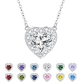 Dreamboat Heart Birthstone Necklaces for Women 925 Sterling Silver Cubic Zirconia Jewelry Anniversary Birthday Gift for Mom Wife Daughter Her