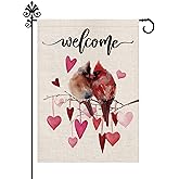 Welcome Valentine's Day Garden Flag Cardinal Love Heart Vertical Double Sided Garden Flag Holiday Outside Yard Decoration Anniversary Wedding Farmhouse Valentines Day Decor 12.5 x 18 Inch