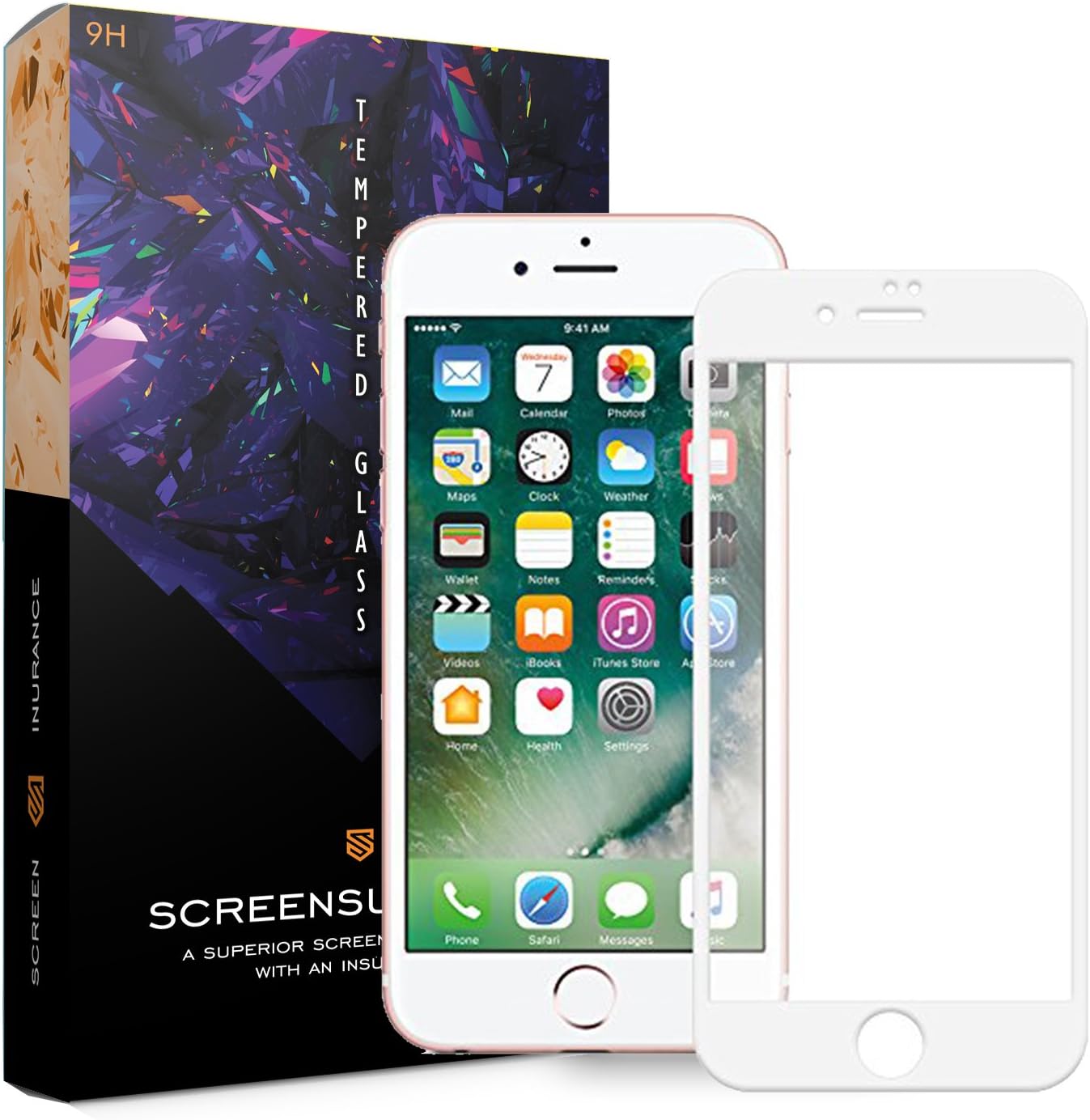 SCREENSURANCE's White Bezel 5D Tempered Glass for Apple iPhone 7+ (1 Piece) Feature Packed TOP Notch Screen Guard.