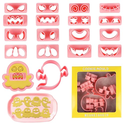 DERAYEE 10 PCS Halloween Cookie Cutter Set,Ghost Biscuit Cutters Cookie Stamps for Halloween Party Supplies