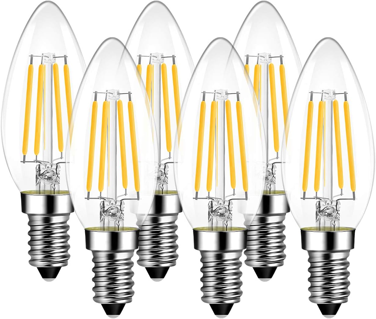 LVWIT Daylight E14 LED Candle Filament Light Bulbs,40W Incandescent Equivament,C35 Edison Screw (SES) Candle Bulbs,470Lm,6500K