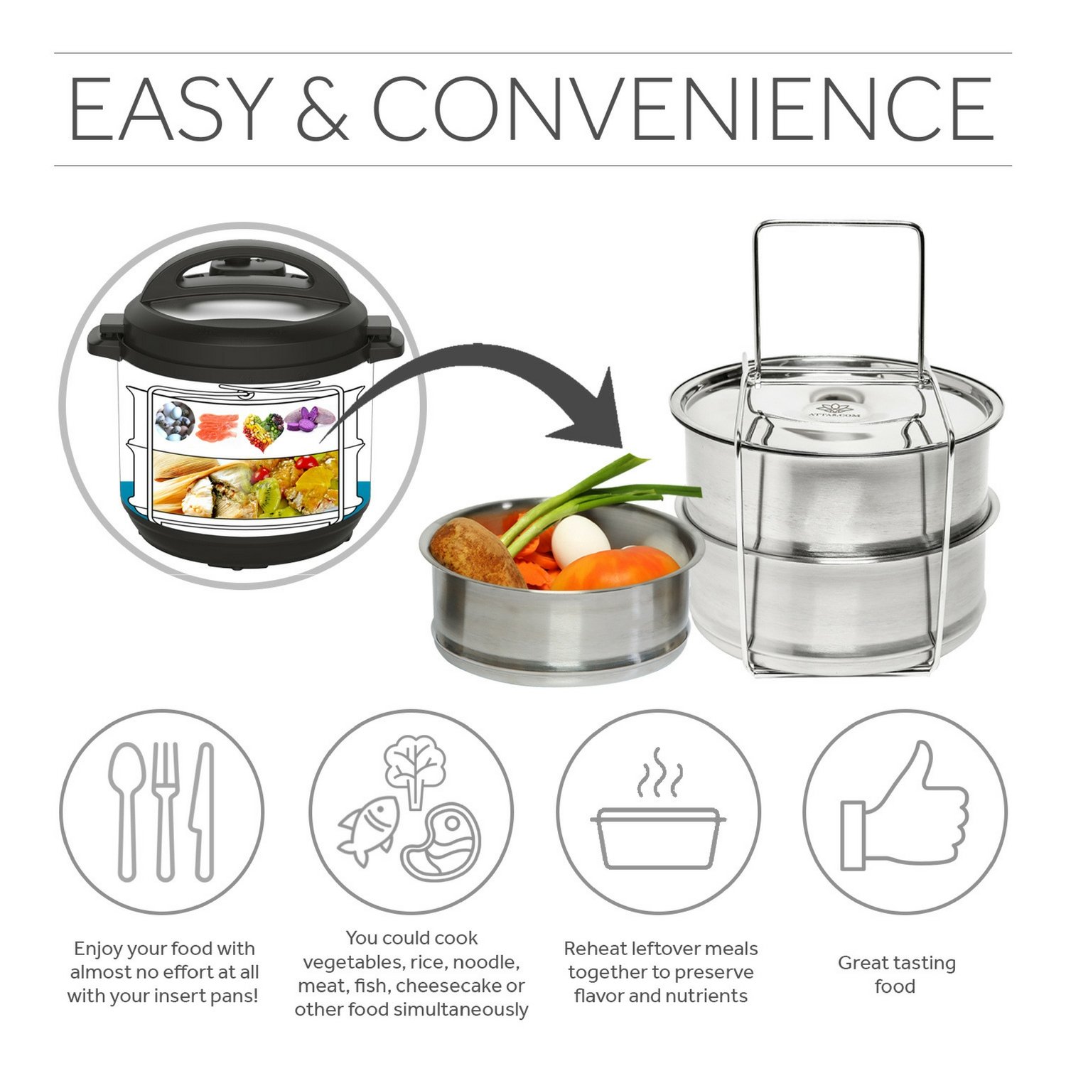 Stackable Steamer Insert Pans for Pressure Cooker or Instant Pot