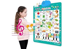WMTBSRSW Interactive Alphabet Wall Chart, Electronic Alphabet Wall Chart, Talking ABCs & 123s Music Poster, Toddler Alphabet Learning, Educational Toys for 3 Year Old Girls, Toddler Girl Toys Gifts