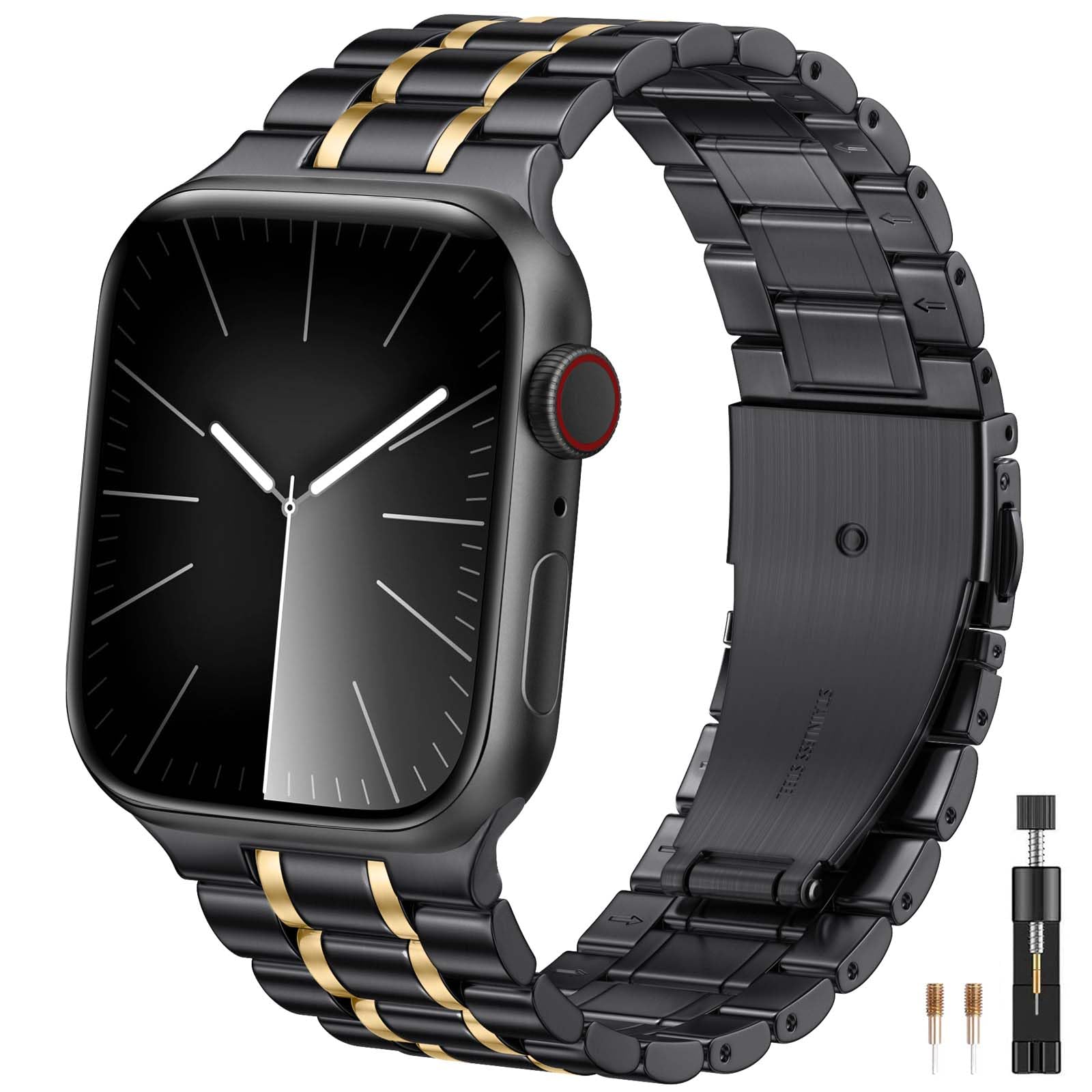 Photo 1 of Lenrao Compatible with Metal Apple Watch Bands for Women 40mm 46mm 42mm 41mm 44mm 38mm, Stainless Steel Strap for iWatch Bands for Women Series 10 9 8 7 6 5 SE Ultra 2 Black/Silver/Gold