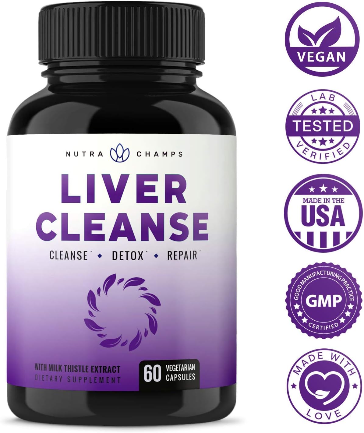 Liver Cleanse Detox & Repair Formula - 25+ Herbs: Milk Thistle Extract with Silymarin, Artichoke, Dandelion, Chicory Root Powder & More! - Premium Liver Support Pills Supplement - 60 Capsules: Health & Personal Care