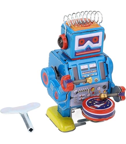 Jouet Robot en Métal Étain Rétro Électrique Rotatif Collection Adulte Cadeau