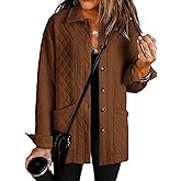 Dokotoo Casual Quilted Jackets for Women Button Down Collared Long Sleeve Coats with Pockets