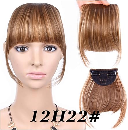 Amazon ダークライトブラウン ブラックの合成偽髪フリンジ純色の自然ブラント前髪クリップ6インチフラットバンヘアピース 5 6inches Denim Leaf ビューティー 通販