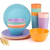 Wheat Straw Dinnerware Unbreakable Wheat Straw Tumblers, Bowls & Plates Dinnerware Set | Set of 18 in 6 Assorted Color | Dishwasher safe , BPA Free