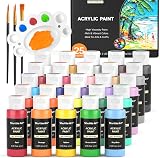 Shuttle Art 25 Colors Acrylic Paint Set 60ml with 3 Brushes & Palette