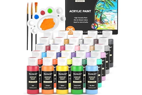Shuttle Art Acrylic Paint, 25 Colors Acrylic Paint Set, 2oz/60ml Bottles, Rich Pigmented, Waterproof, Premium Acrylic Paints