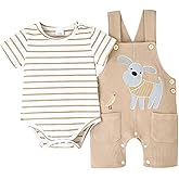 CETEPY Baby Boy Clothes Infant Summer Outfits Short Sleeve Striped Romper Cute Cartoon Dog Overall Pants Set 2pcs 0-18 Months