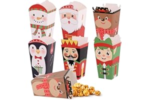 CCINEE 24 Packs Christmas Popcorn Boxes for Treat, Mini Snowman Reindeer Santa Claus Treat Boxes Bulk Movie Night Popcorn Snack Candy Cookies Food Holders for Christmas Party Serving