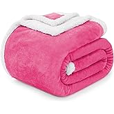 BEAUTEX Sherpa Fleece Throw Blankets, Soft Fluffy Flannel Plush Blanket and Throw, Fuzzy Cozy Pink Cuddle Blankets for Couch Bed Sofa Adults (50" x 60", Pink)