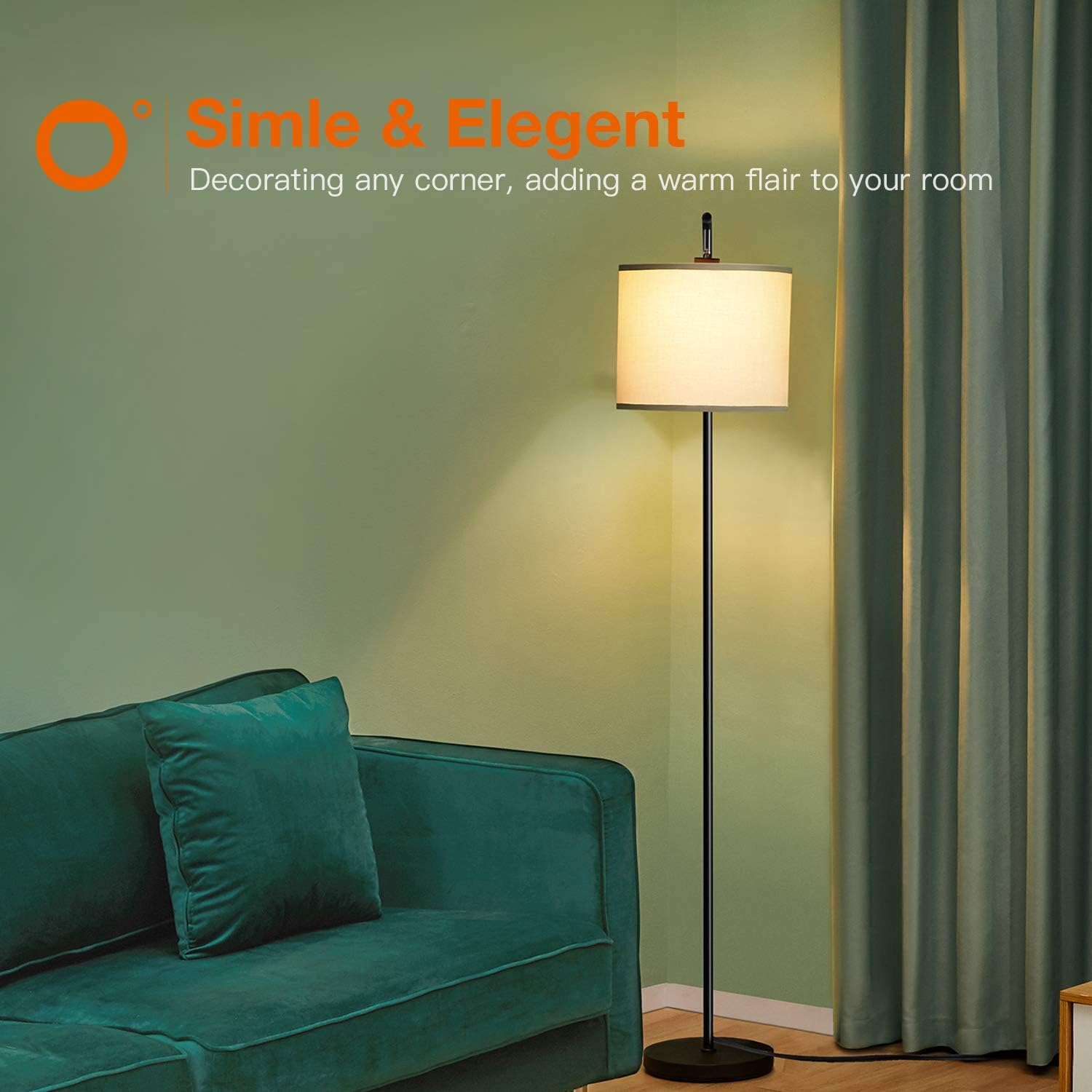 Addlon Floor Lamp for Living Room with Lamp Shade and 9W LED Bulb - Modern Standing Lamp - Floor Lamps for Bedrooms-Black: Home Improvement