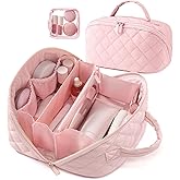 2026 New Travel Makeup Bag,Wideopen Toiletry Bag for Women, 180° Lay-Flat Water-Resistant Large Cosmetic Case, Puffy Padded Travel Organizer for Toiletries & Brushes Large Capacity with Compartments