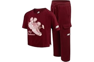 New Balance Active Girls Sweatpants Set - 2 Piece Short Sleeve Active T Shirt and Jogger Girls Pants with Pockets (7-16)