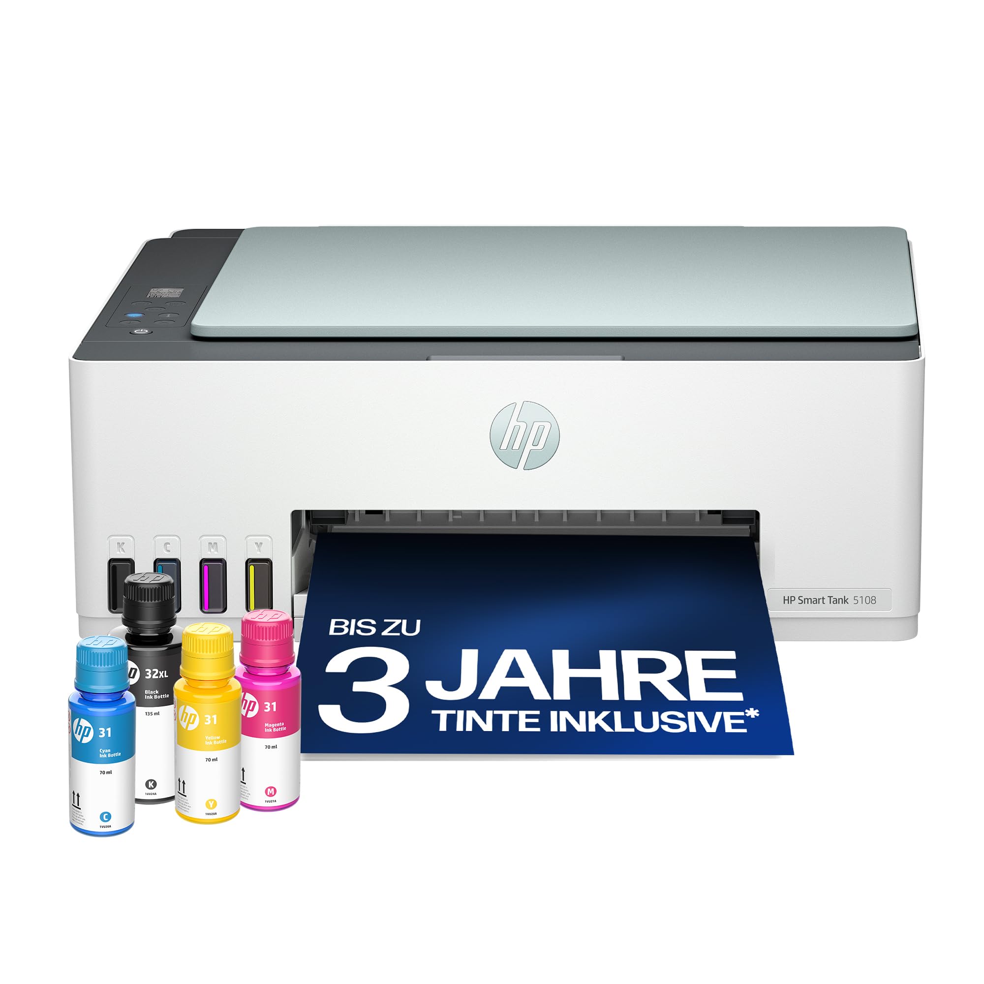 HP Smart Tank 5108 3-in-1 Multifunktionsdrucker (WLAN; Mobiles Drucken) – 3 Jahre Tinte inklusive, 3 Jahre Garantie bei Registrierung, großer Tintentank, hohe Reichweite, Drucken in hoher Qualität
