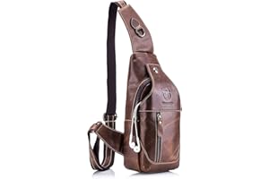 BULLCAPTAIN Men's Sling Bag Genuine Leather Chest Shoulder Backpack Cross Body Purse Water Resistant Anti Theft For Travel Hiking School