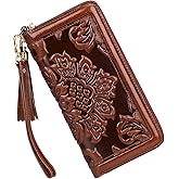 PIJUSHI Leather Wallets For Women Floral Wristlet Wallet Card Holder Purse