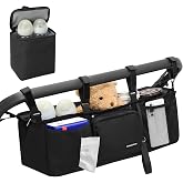 Double Stroller Organizer for Bob Duallie with 2 Insulated Cup Holders &amp; Cooler Bag, Baby Jogger City Mini Gt2 Jeep Double Stroller Caddy Accessories, Universal Parent Console Stroller Organizer