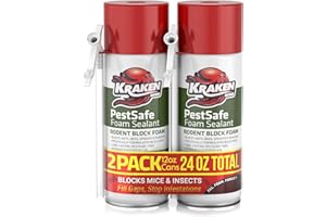 Kraken Bond Pestblokc Spray Foam Sealant - (2x12oz) Polyurethane Expanding Sealant for Gaps & Cracks with Mothball Odor, Straw-Application, Paintable Foam Filler for Wall Holes - 2 Pack