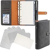 A6 Binder 6 Ring Refillable Notebook Binder for Men, Gift for Men PU Leather Planner Organizer with Metal Closure, Filler Loose Leaf Paper for School & Personal Use, Woman Man Travel Supplies, Grey