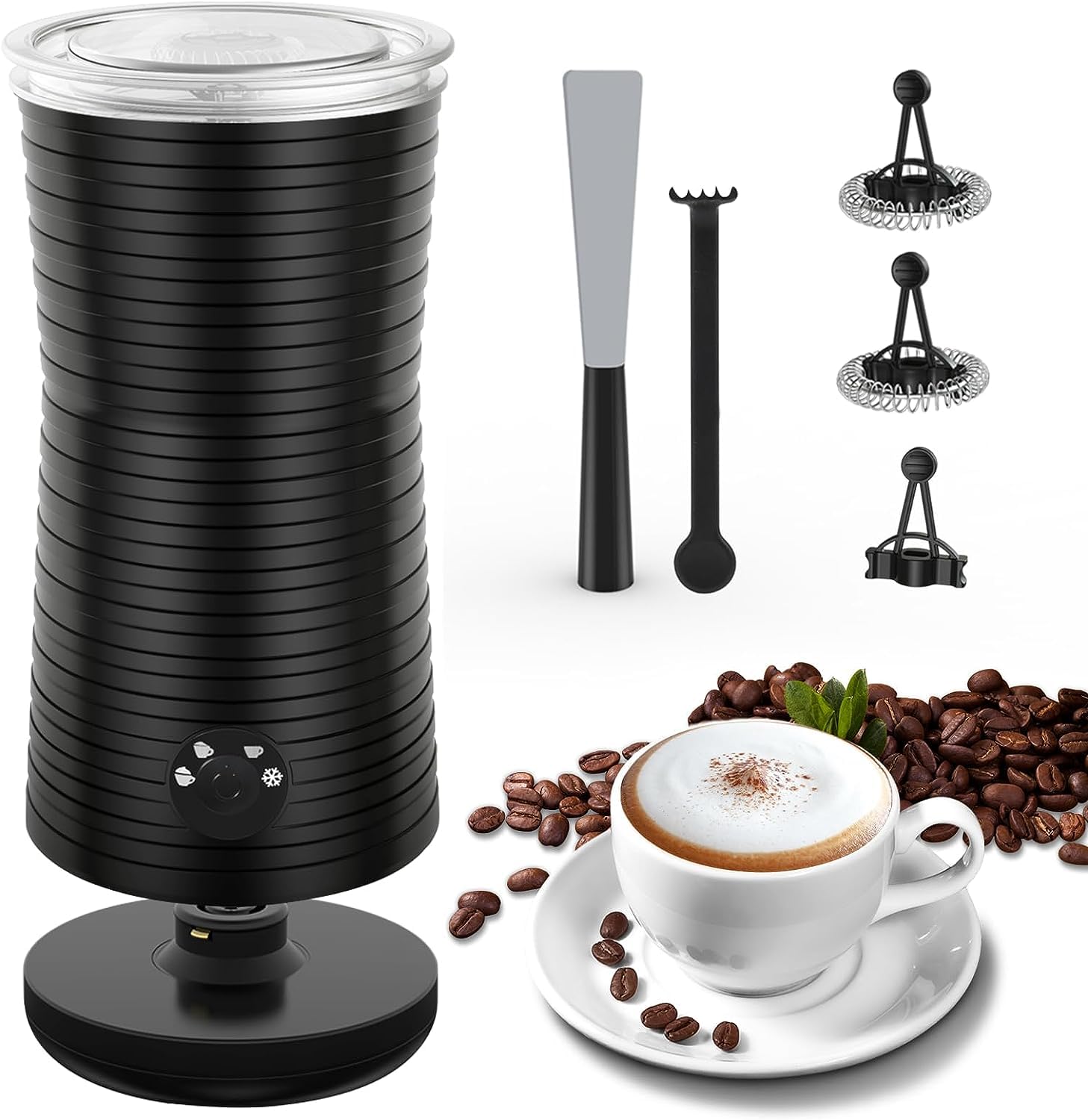 Milk Frother, Morpilot 4 in 1 Electric Milk Frothers, Hot & Cold Milk Foamer, 240ml, 400w, Smart Temperature Controls, Silent Operation, for Coffee, Cappuccino, Black