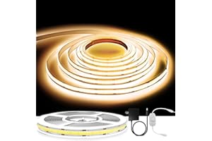 GUPUP 16.4ft COB Turnable Rope Light, Warm White LED Strip Light, 3000K 24V 1600 LEDs Density Lighting Strip with Dimmable Switch, 3M Adhesive, CRI≥90 for Cabinet, Kitchen, Mirror, Home Decoration