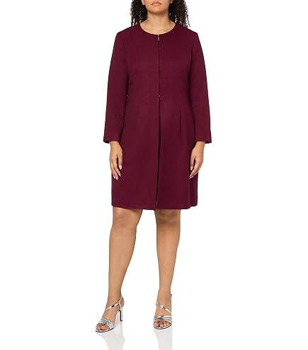 Le Suit Duster Jacket & Sheath Dress, 2pc Set, Bordeaux, 4 at Amazon Women's Clothing store