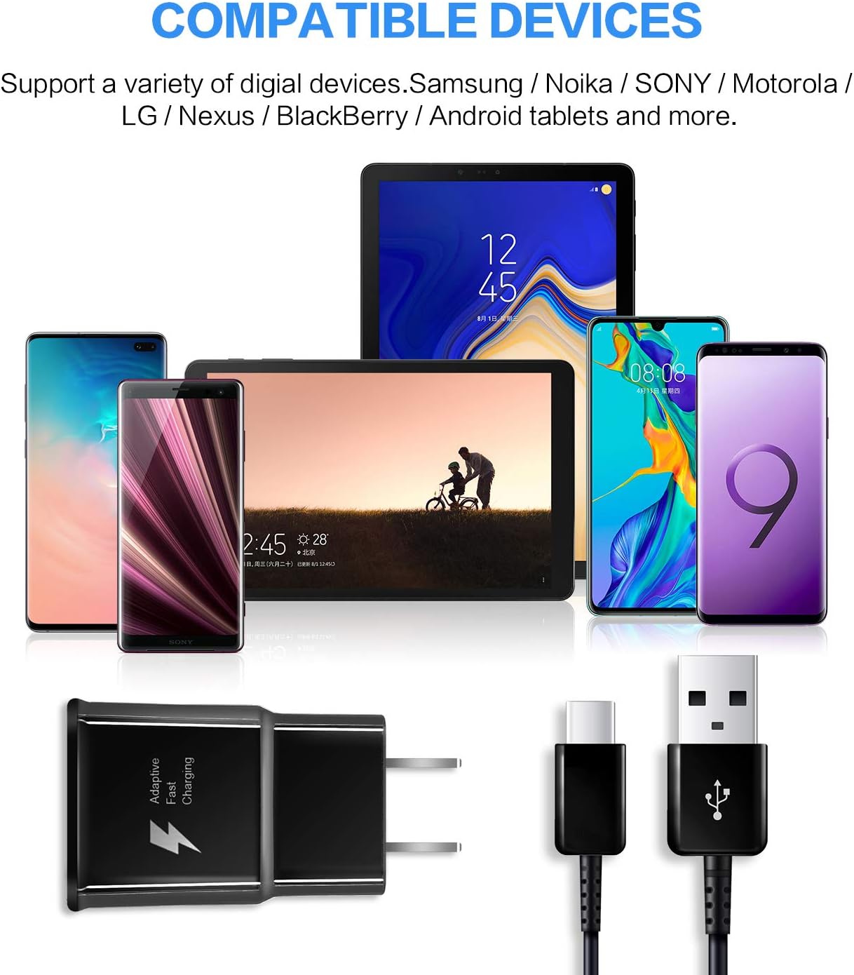 Galaxy S9 Charger,Galaxy S8 Charger,for Samsung S8/S8plus/S9/S9plus/S10/S10plus/NOTE8/NOTE9/Note10/Note 10 pro USB C-Type Adaptive Fast Wall Charger [Includes: 1 Charging adapters +1C-Type Cables]: Home Audio & Theater