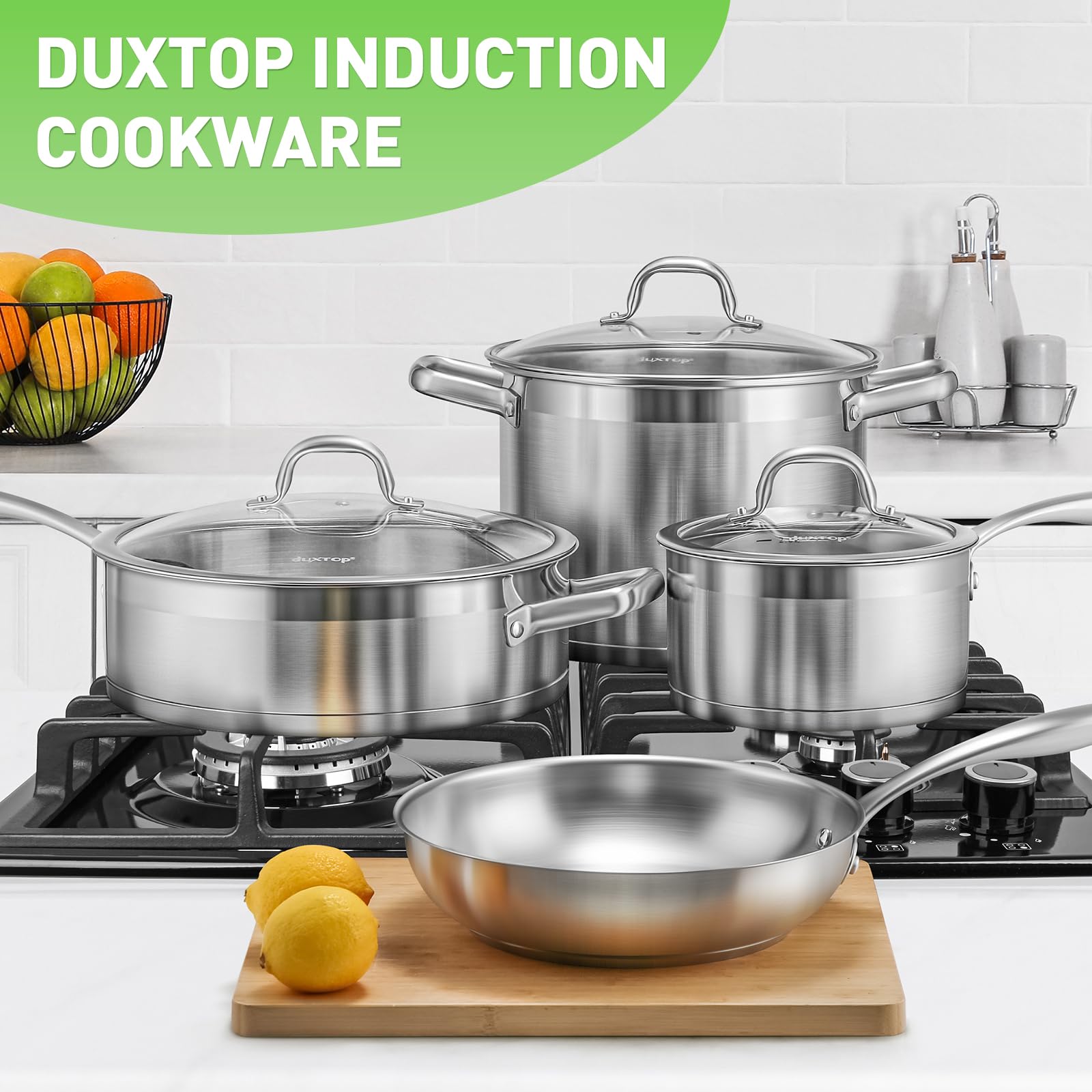 Duxtop Professional Stainless Steel Pots and Pans Set, 17PC Induction Cookware Set, Impact-bonded Technology