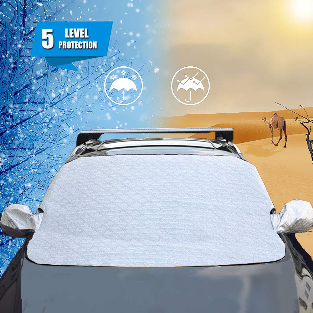 HIGHCOOLER Car Windshield Snow Cover, Windshield Snow Ice Cover with 5 Layers Protection Extra Large Magnetic Windshield Cover Fits Most of Car