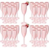 XUWAIDSGN Acrylic Champagne Flutes Toasting Glasses Unbreakable Mimosa Bar Reusable Wine Glasses Vintage Champagne Flutes Stemmed Drinking Cups 5.4 OZ for Christmas Birthday (100, Pink)