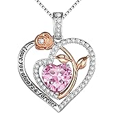 Awinesn Rose Heart Necklaces for Women Birthstone Pendent Necklace Gifts for Women Jewelry Anniversary Birthday Christmas Gifts for Her Mom Wife Girlfriend