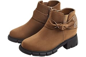 Coutgo Girls Ankle Boots Low Block Heel Glitter Bowknot Zipper Chelsea Booties Little Kid Big Kids